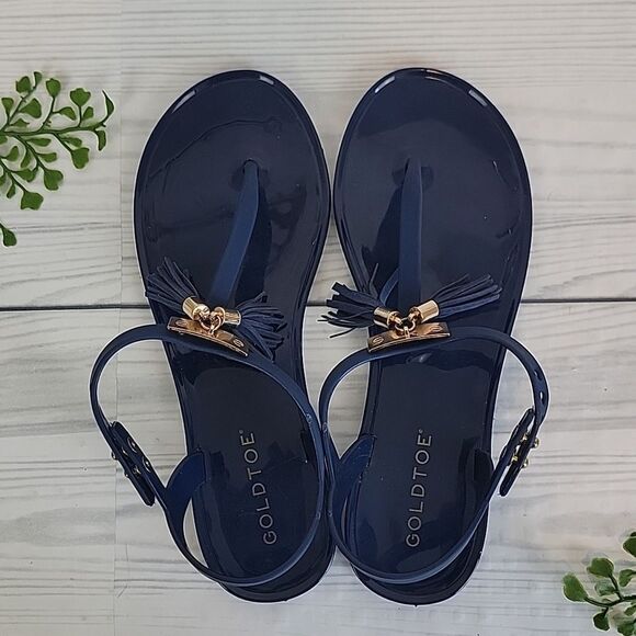 Gold Toe Blue Tassle Detail Flat Thong Sandals Womens Size 7 - Picture 5 of 10